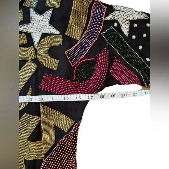 RARE VINTAGE 1980s Lillie Rubin Silk Beaded Cocktail Dress Size Small - Picture 12 of 13